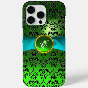 DAMASK GIRLY MONOGRAM green aqua blue lbon iPhone 15 Pro Max Hoesje