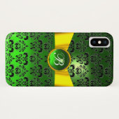 DAMASK GIRLY MONOGRAM green Gele lint Case-Mate iPhone Case (Achterkant (horizontaal))