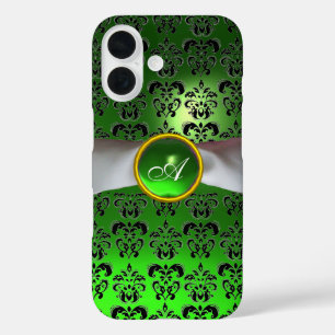 DAMASK GIRLY MONOGRAM green white lbon iPhone 16 Hoesje