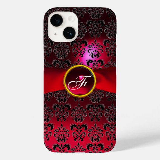 DAMASK GIRLY MONOGRAM Red burgundy lbon Case-Mate iPhone Case (Achterkant)