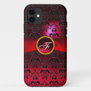 DAMASK GIRLY MONOGRAM Red burgundy lbon iPhone 11 Hoesje