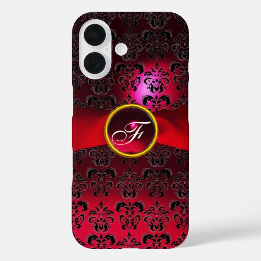 DAMASK GIRLY MONOGRAM Red burgundy lbon Case-Mate iPhone Case (Achterkant)