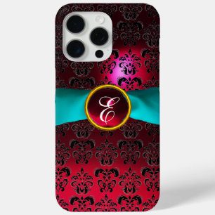 DAMASK GIRLY MONOGRAM Red burgundy white lbon iPhone 15 Pro Max Hoesje