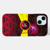 DAMASK GIRLY MONOGRAM Red Goudgele lint Case-Mate iPhone Case (Achterkant (horizontaal))