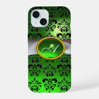 DAMASK GIRLY MONOGRAM ruban vert blanc