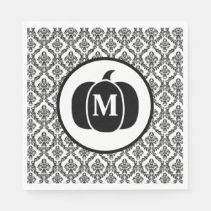 Damask Glam Monogram Halloween Pumpkin Servet