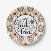 Damask Glam Pumpkin | TRICK OR TREAT Papieren Bordje (Voorkant)