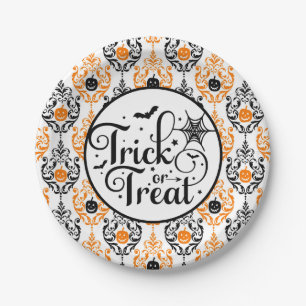Damask Glam Pumpkin   TRICK OR TREAT Papieren Bordje