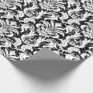 Damask Glitter Black White Elegant Royal Cadeaupapier