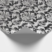 Damask Glitter Silver Grey Black Royal Metallic Cadeaupapier (Hoek)