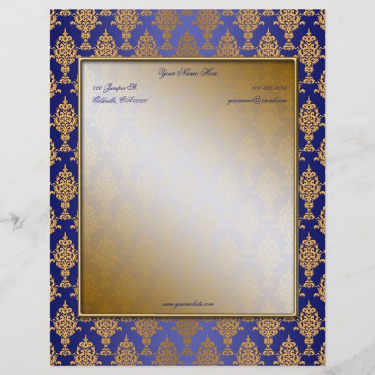 Damask Gold aan de Royal Blue-grenzen Custom Briefhoofd (Voorkant)