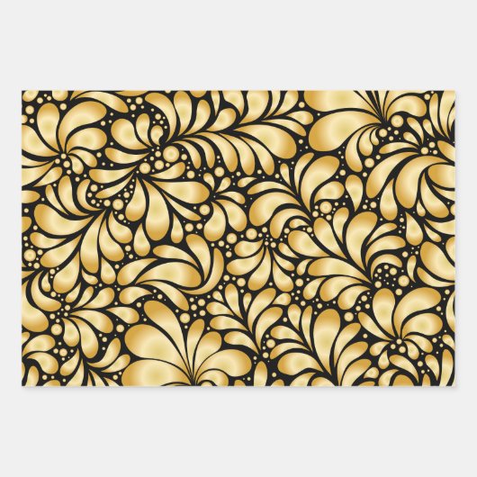 Damask Gold & Black Wrapping paper 3 sheets set (Voorkant)