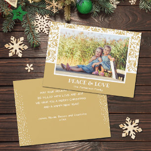 Damask Gold- en White-kerstfoto Feestdagenkaart