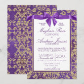 Damask Gold et Royal Purple Invitation Mariage (Devant / Derrière)