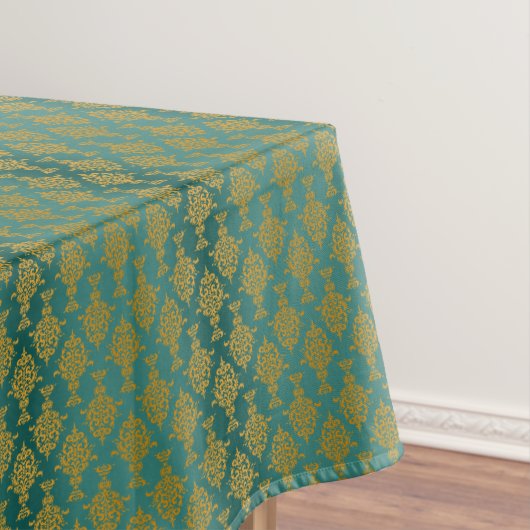Damask Gold op Blauwgroen Groen Tafelkleed (Voorbeeld)