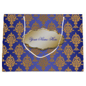 Damask Gold op Royal Blue Label Large Cadeautasje (Voorkant)