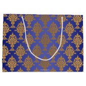 Damask Gold op Royal Blue Label Large Cadeautasje (Achterkant)