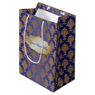 Damask Gold op Royal Blue Label Medium Cadeauzakje