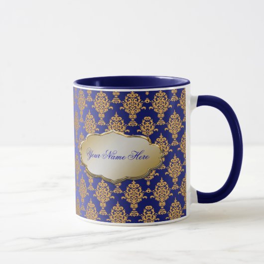 Damask Gold op Royal Blue Mok (Rechts)