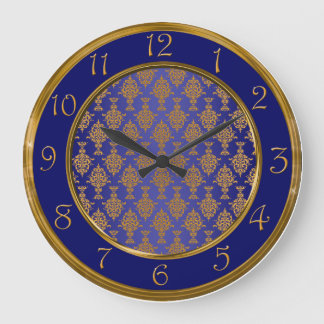 Damask Gold op Royal Blue Numbers Grote Klok
