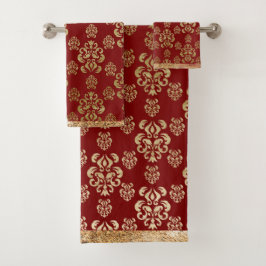 Damask Gold Red Elegant Modern Bad Handdoek