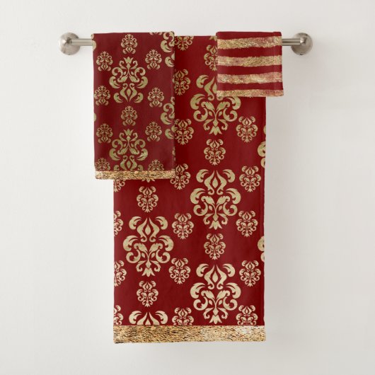 Damask Gold Red Elegant Modern  Bad Handdoek (Insitu)
