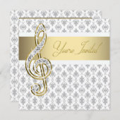 Damask Gold Treble Clef Considérant Invitations (Devant / Derrière)