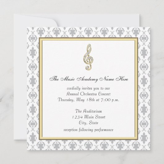 Damask Gold Treble Clef Considérant Invitations (Dos)
