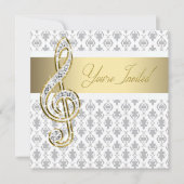 Damask Gold Treble Clef Considérant Invitations (Devant)