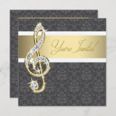 Damask Gold Treble Clef Considérant Invitations (Devant / Derrière)