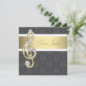 Damask Gold Treble Clef Considérant Invitations (Debout devant)