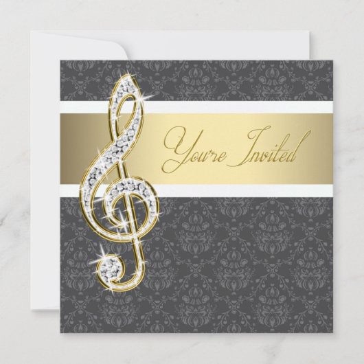 Damask Gold Treble Clef Considérant Invitations (Devant)