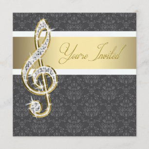 Damask Gold Treble Clef Considérant Invitations