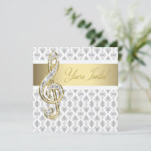 Damask Gold Treble Clef Overweging Uitnodigingen (Staand voorkant)