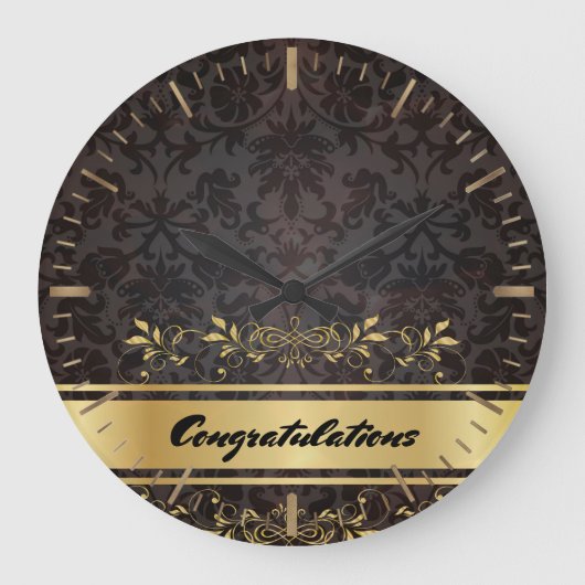 Damask Golden Design Custom Monogram Sjabloon Grote Klok (Voorkant)
