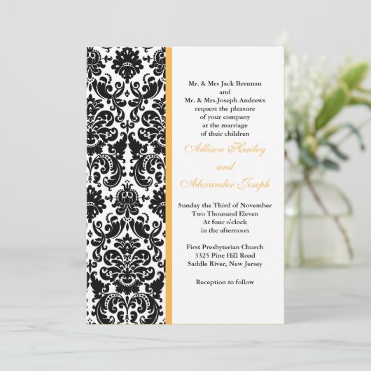 Damask Golden Yellow focus Weddenschap Kaart (Staand voorkant)