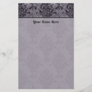 Damask Gothic Black aan Paarse Stone Border Briefpapier