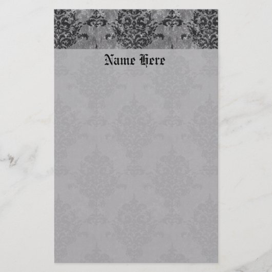 Damask Gothic Black op Grey Briefpapier (Voorkant)