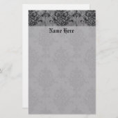 Damask Gothic Black op Grey Briefpapier (Voorkant / Achterkant)
