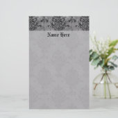 Damask Gothic Black op Grey Briefpapier (Staand voorkant)