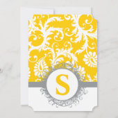 Damask Gray Jaune Monogramme Mariage Invitation (Dos)