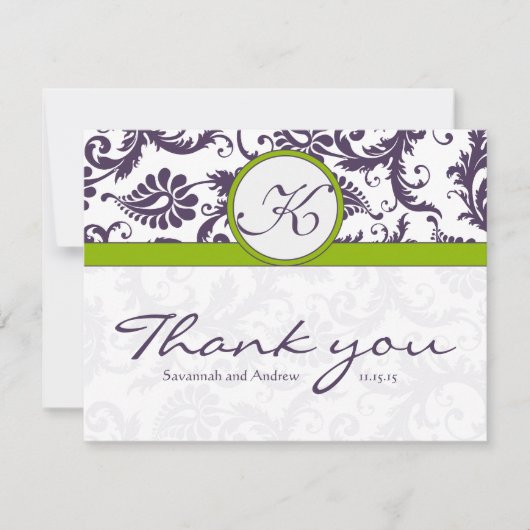 Damask Green & Lapis Purple Mariage Merci (Devant)