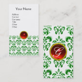 DAMASK GREEN MONOGRAM rood, wit Visitekaartje (Voorkant / Achterkant)