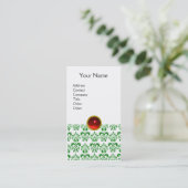 DAMASK GREEN MONOGRAM rood, wit Visitekaartje (Staand voorkant)