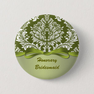 Damask green Wedding Honorary Bridesmaid Ronde Button 5,7 Cm