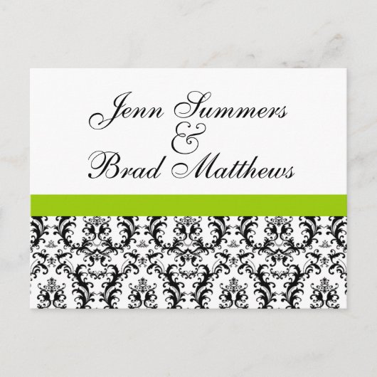 Damask Green Wedding Save the Date Briefkaarten (Voorkant)
