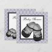 Damask Grey Paarse Lavendel Baby shower Uitnodigin Kaart (Voorkant / Achterkant)
