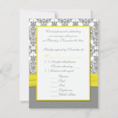 Damask gris avec carte de réponse RSVP jaune (Dos)