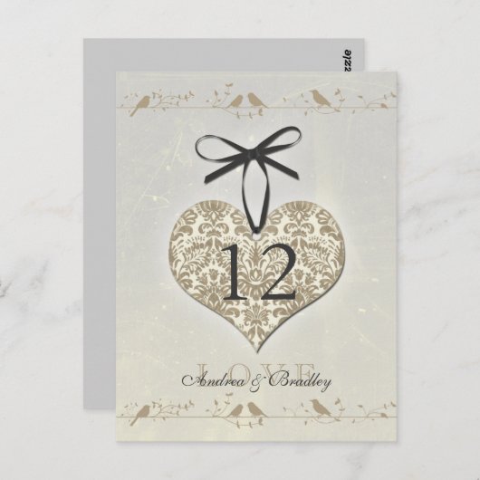 Damask Hart Zilver Goud Tafelnummer (Voorkant / Achterkant)