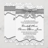 Damask Heart met Gray Ribbon Wedding Invitation Kaart (Voorkant / Achterkant)